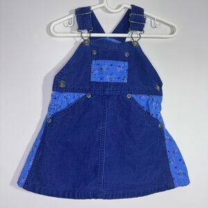 WonderKids Corduroy Overall Dress 12M Blue Floral Pinafore Jumper